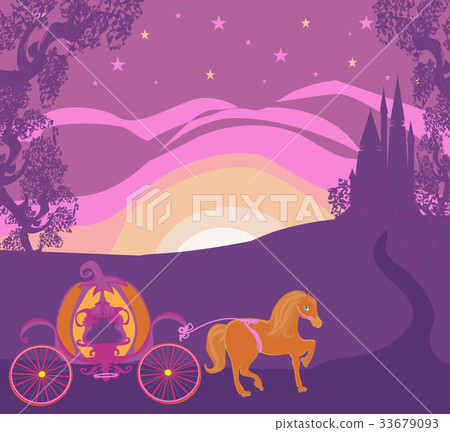 horse carriage and a medieval castle horse carriage and a medieval castle 33679093