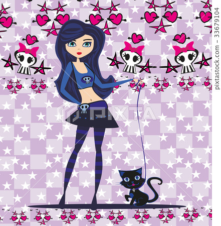 emo girl and her cat. 33679104