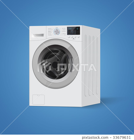 Realistic white front loading washing machine Realistic white front loading washing machine 33679631