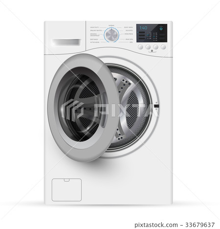 Realistic white front loading washing Realistic white front loading washing 33679637
