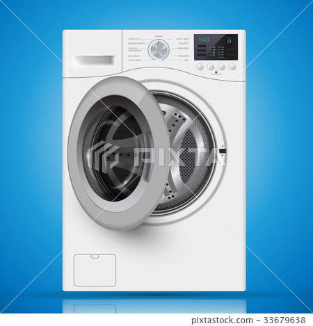 Realistic white front loading washing machine Realistic white front loading washing machine 33679638