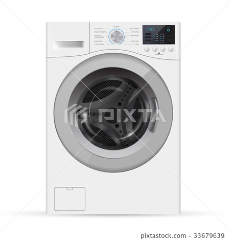 Realistic white front loading washing machine Realistic white front loading washing machine 33679639