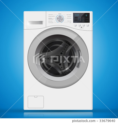 Realistic white front loading washing machine on Realistic white front loading washing machine on 33679640