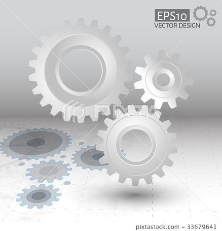 White 3d gears on the gray blueprint background White 3d gears on the gray blueprint background 33679641