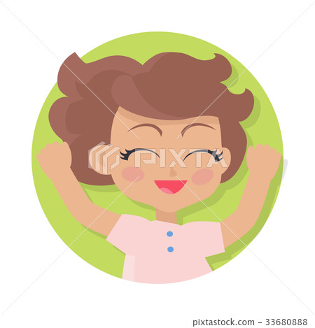 Smiling Girl With Raised Hands Brown Wavy Hair Stock