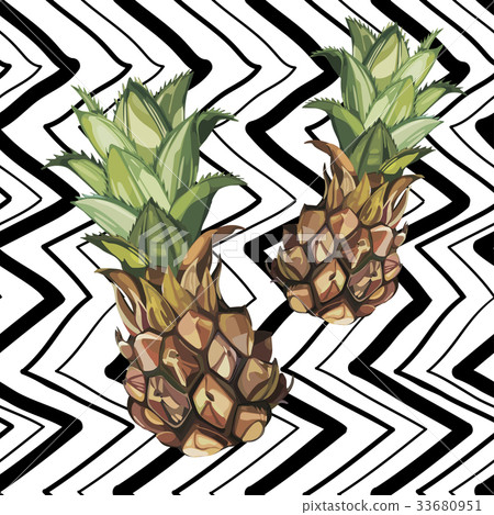 Vector Pineapples hand drawn sketch. Watercolor Vector Pineapples hand drawn sketch. Watercolor 33680951