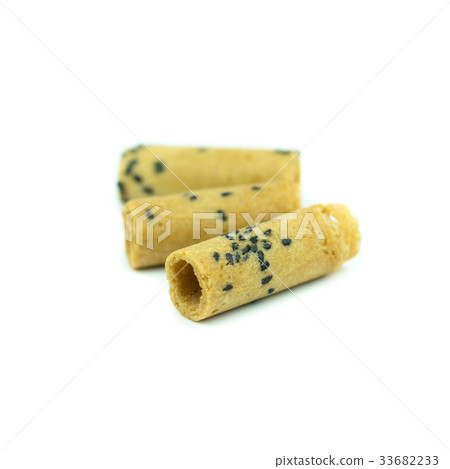 Coconut roll with black sesame Thai snack isolated 33682233