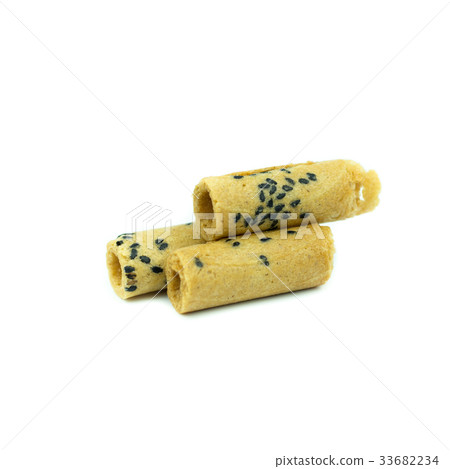 Coconut roll with black sesame Thai snack isolated 33682234