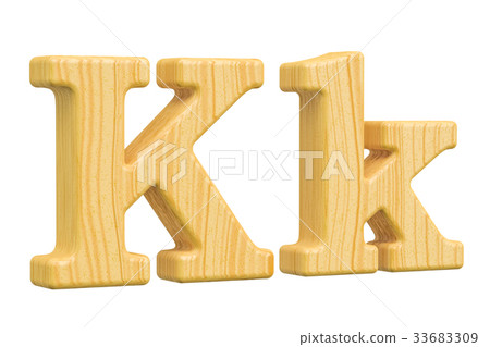 English wooden letter K with serifs, 3D rendering 33683309
