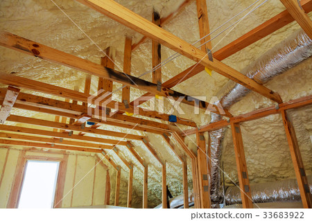 Inside wall insulation in wooden house, Inside wall insulation in wooden house, 33683922