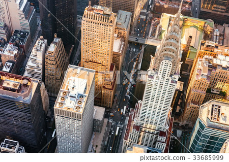 Aerial view of Manhattan, NY with the Chrysler 33685999