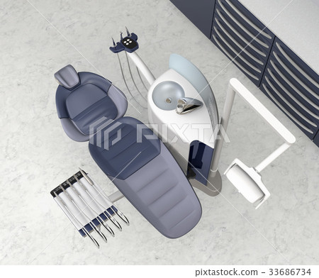 Interior image of chic dental office unified in metallic blue tone 33686734