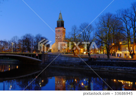 Turku night view, Aura riverbank and Turku cathedral 33686945