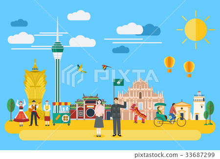 Illustration of Macau landmark and icons Illustration of Macau landmark and icons 33687299