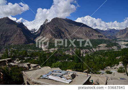 Rakaposhi peak and Dylan peak seen from Hunza Khalibab in Pakistan 33687841