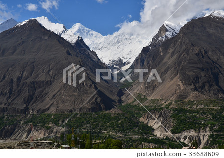 Beautiful mountains Dylan peak seen from Hunza Khalibad in Pakistan 33688609
