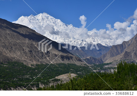Beautiful mountain and village Rakaposhi peak seen from Hunza Karimabad in Pakistan 33688612