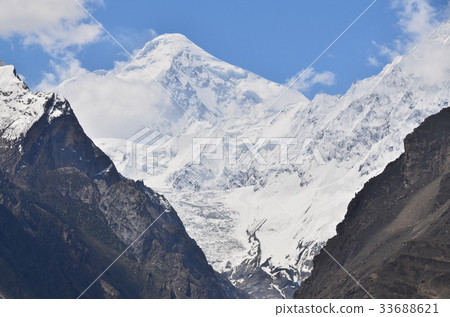 Beautiful mountains Dylan peak seen from Hunza Khalibad in Pakistan 33688621