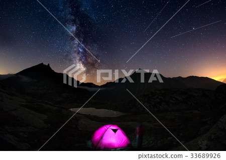 Camping under starry sky and milky way Camping under starry sky and milky way 33689926
