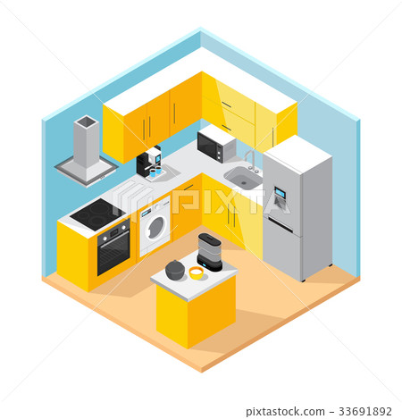 Modern Kitchen Interior Isometric Concept - Stock Illustration ...