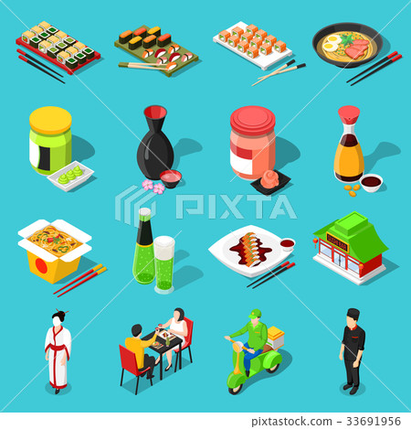 Sushi Bar Isometric Icons  33691956