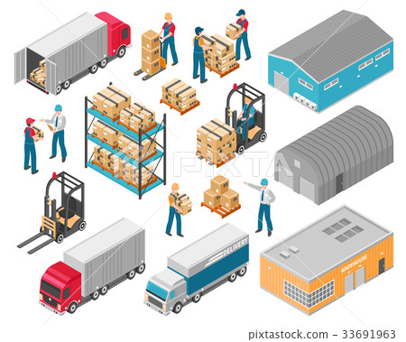 Isometric Warehouse Logistic Icon Set 33691963