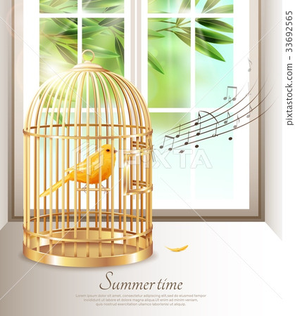 Singing Canary In Summer Time Illustration 33692565