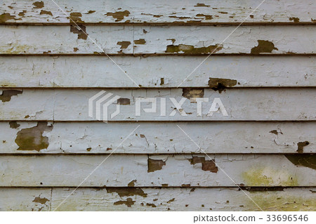 Old wooden board painted white. 33696546