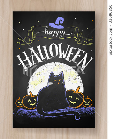 Halloween postcard color chalked design 33696850