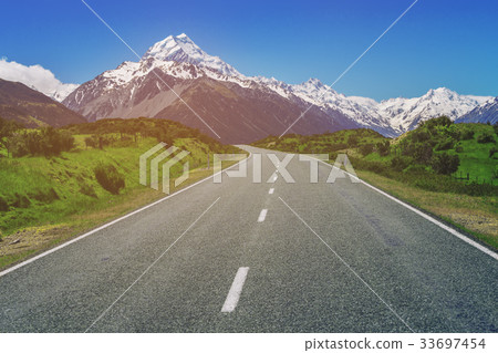 Road to Mt Cook, New Zealand. Road to Mt Cook, New Zealand. 33697454