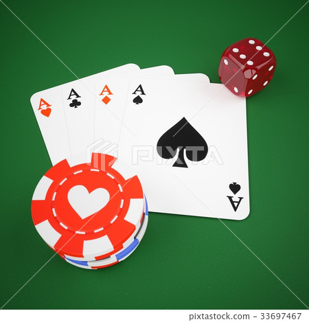 3D Rendering casino chips, dice, and cards 33697467