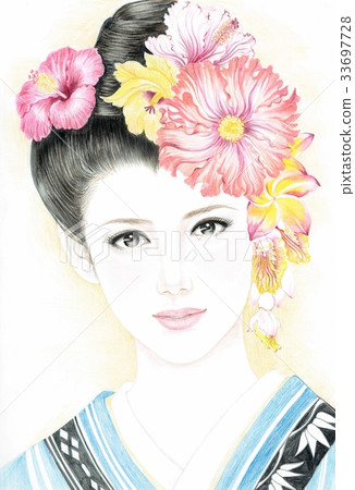 [Modern beauty painting] Kimono and Hibiscus 3 33697728