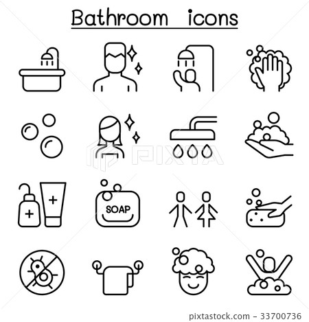 Bathroom icon set in thin line style 33700736