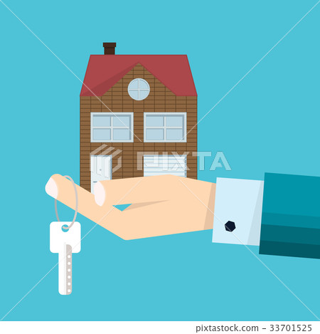 Male hand in suit - agent with home in palm 33701525