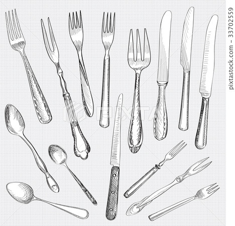 Table setting. Cutlery set. Fork Knife Spoon icons - Stock Illustration ...