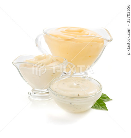 variety of mayonnaise sauce on white variety of mayonnaise sauce on white 33702656