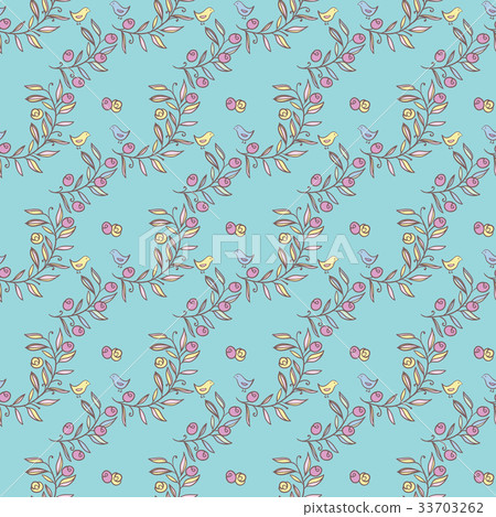 Vintage Floral Seamless Background with Birds - Stock Illustration ...