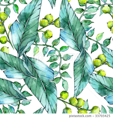 Tropical plants pattern  in a watercolor style. 33703425