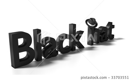 Black hat word on white with a black hat hanging  33703551