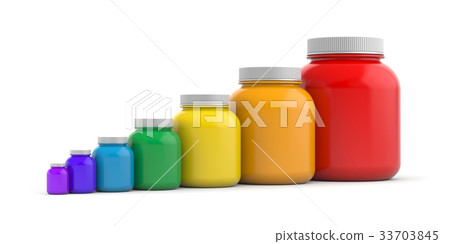 Colored jars with white lids - rainbow Colored jars with white lids - rainbow 33703845