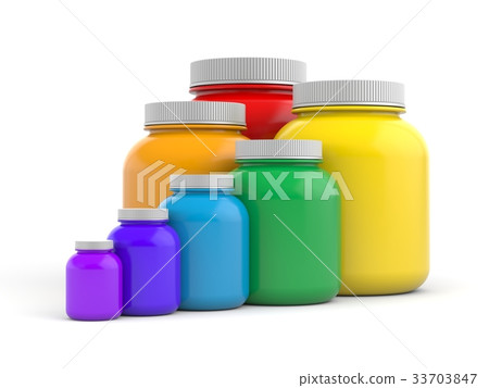 Colored jars with white lids - rainbow Colored jars with white lids - rainbow 33703847