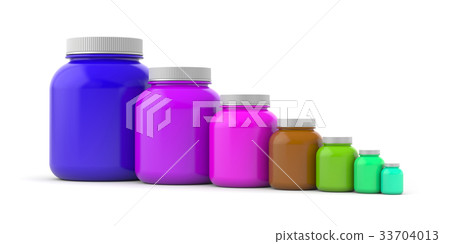 Colored jars with white lids - rainbow Colored jars with white lids - rainbow 33704013