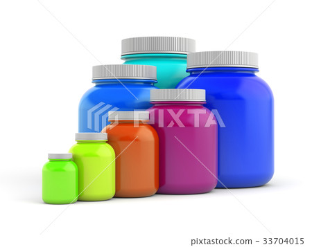 Colored jars with white lids - rainbow Colored jars with white lids - rainbow 33704015