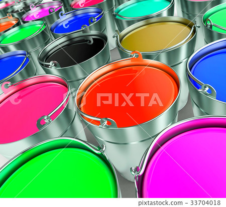 Buckets with a paint. 3d illustration 33704018
