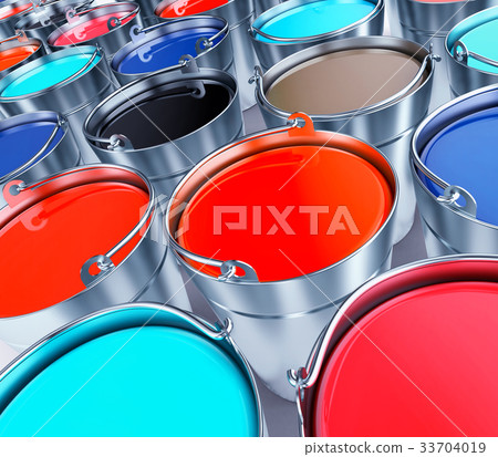 Buckets with a paint. 3d illustration 33704019