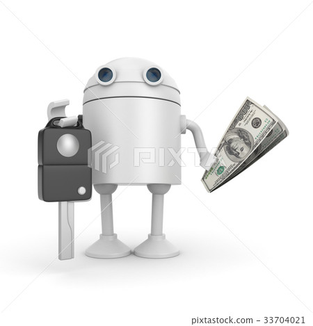 Robot sell or buy car. 3d illustration Robot sell or buy car. 3d illustration 33704021