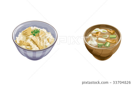Bamboo shoot rice and green onion miso soup Bamboo shoot rice and green onion miso soup 33704826