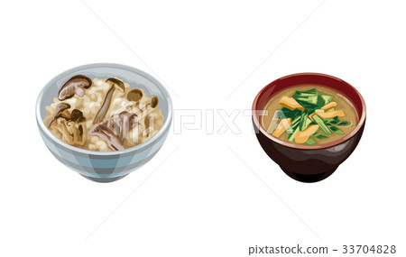 蘑菇飯和菠菜味噌湯 33704828