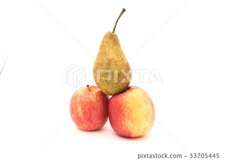 Red apples and pear isolated on white background Red apples and pear isolated on white background 33705445