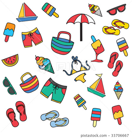 Summer beach hand drawn vector symbols and objects - Stock Illustration ...